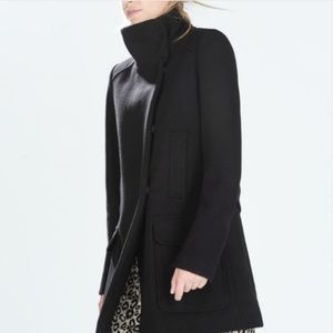 Black Wool Zara Coat Funnel Neck Trafaluc Small